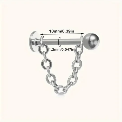 Cartilage Labret Flat Back Stud with Chain Loop and Ball/ Cone - Image 2