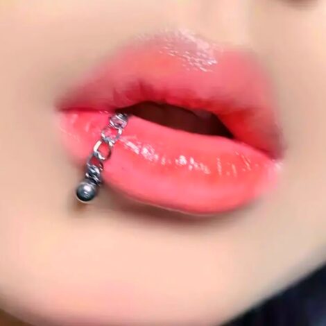 Cartilage Labret Flat Back Stud with Chain Loop and Ball/ Cone - Image 3