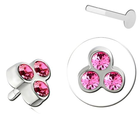 BioFlex Labret Attachment, Jewelled Pink Trinity Push In Top