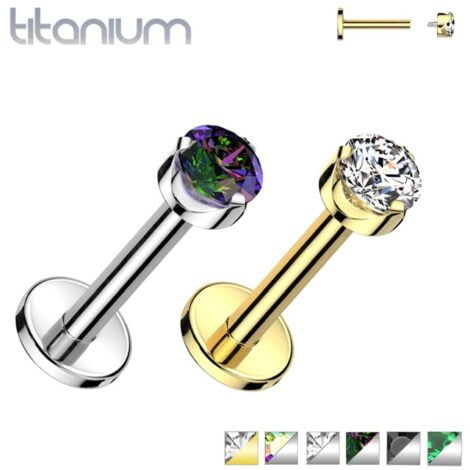Titanium Royalty Labret Threaded with CZ Set Crown Top