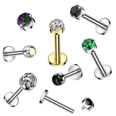 Titanium Royalty Labret Threaded with CZ Set Crown Top - Image 2