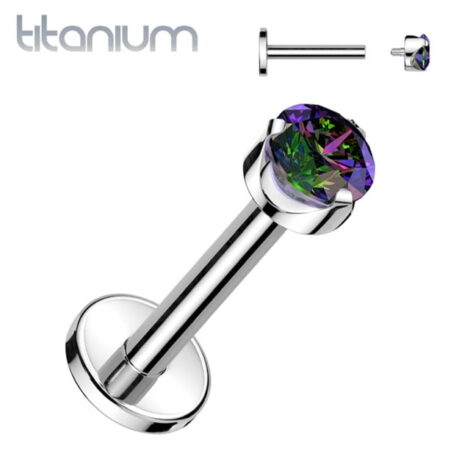 Titanium Royalty Labret Threaded with CZ Set Crown Top - Image 10