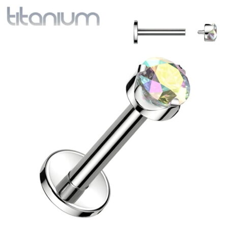Titanium Royalty Labret Threaded with CZ Set Crown Top - Image 4