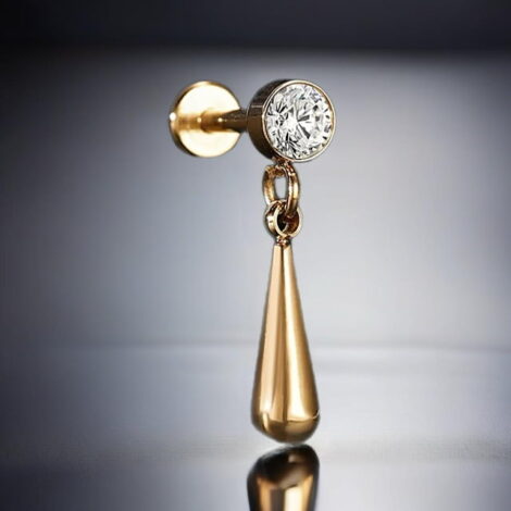 Cartilage Labret Stud Internally Threaded with Jewelled Pendulum Top - Image 2