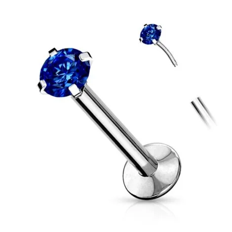 Labret Cartilage Stud With Threadless Push In Pin Colourful Prong CZ - Image 9