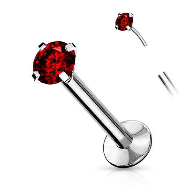Labret Cartilage Stud With Threadless Push In Pin Colourful Prong CZ