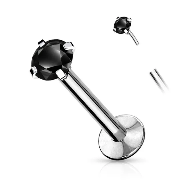 Labret Cartilage Stud With Threadless Push In Pin Colourful Prong CZ