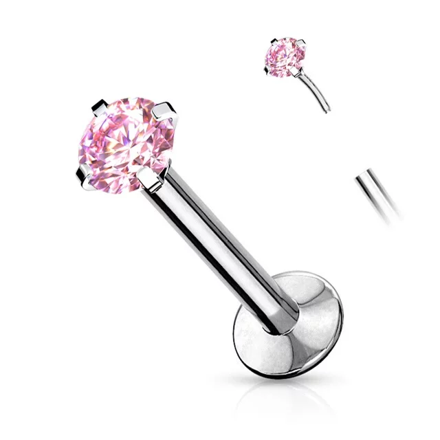 Labret Cartilage Stud With Threadless Push In Pin Colourful Prong CZ