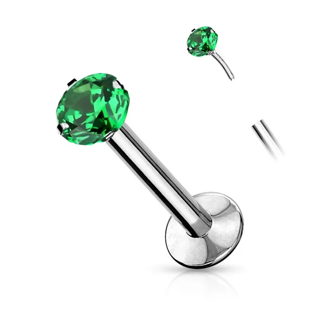 Labret Cartilage Stud With Threadless Push In Pin Colourful Prong CZ