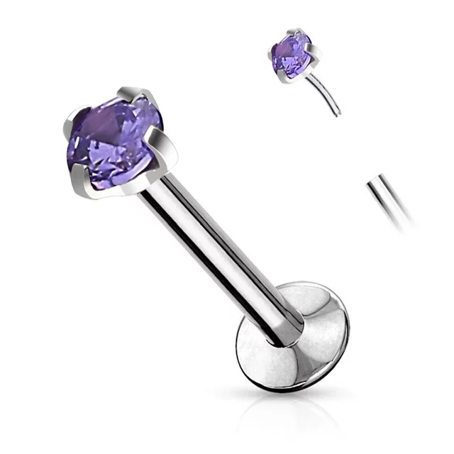 Labret Cartilage Stud With Threadless Push In Pin Colourful Prong CZ