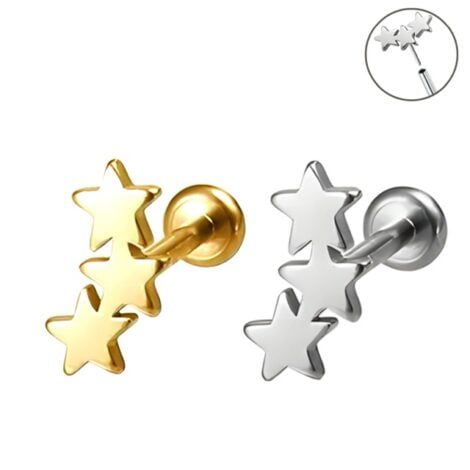Triple Star Labret with Threadless Push in Pin Top 20G-16G