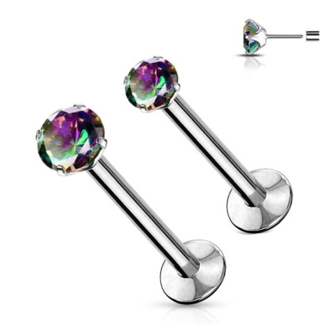 Labret Cartilage Stud With Threadless Push In Pin Colourful Prong CZ - Image 3
