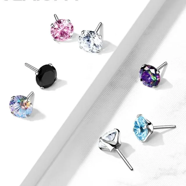 Labret Cartilage Stud With Threadless Push In Pin Colourful Prong CZ