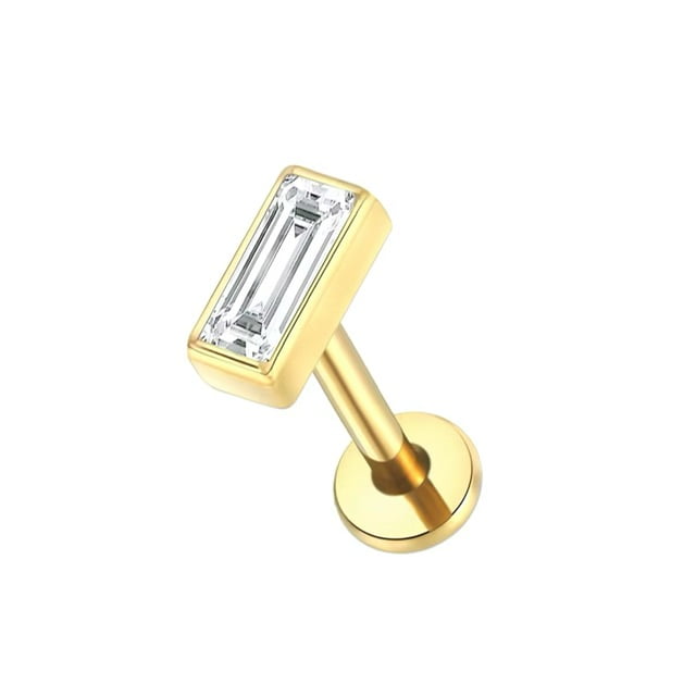 Implant Titanium Cartilage Labret Stud Threaded w/ Rectangle CZ Top