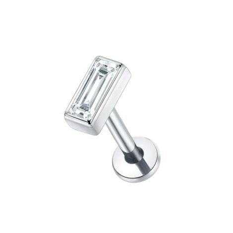 Implant Titanium Cartilage Labret Stud Threaded w/ Rectangle CZ Top - Image 5