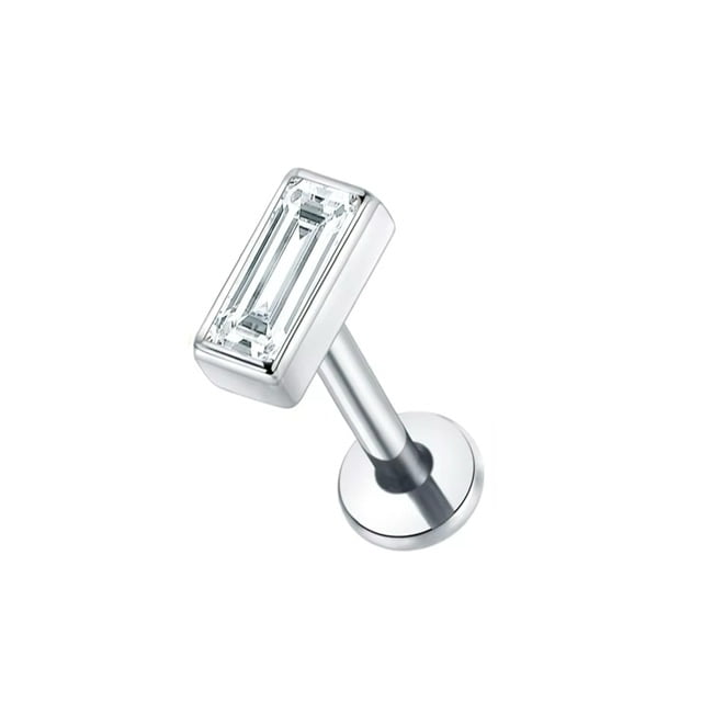 Implant Titanium Cartilage Labret Stud Threaded w/ Rectangle CZ Top