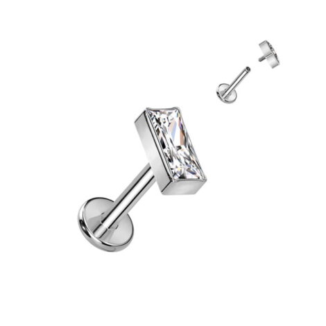 Implant Titanium Cartilage Labret Stud Threaded w/ Rectangle CZ Top - Image 4