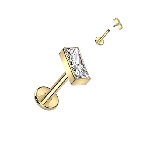 Implant Titanium Cartilage Labret Stud Threaded w/ Rectangle CZ Top - Image 3