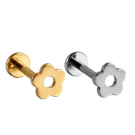 Implant Titanium Cartilage Flower Labret Stud Threadless with Push Pin - Image 2