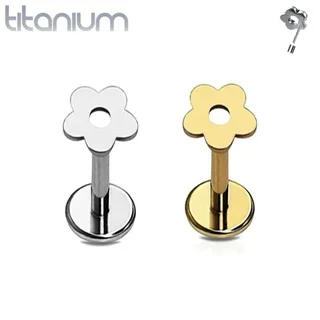 Implant Titanium Cartilage Flower Labret Stud Threadless with Push Pin