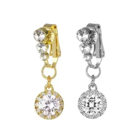 Fake Clip on Belly Ring with Triple Gem Top and Round Dangle