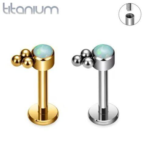 Implant Grade Titanium Labret Threaded with Beaded Opal Top