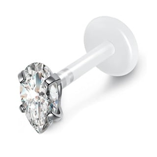 Bioplast Labret Stud w/ Push Fit Marquise Teardrop Oval Prong CZ Tops - Image 5