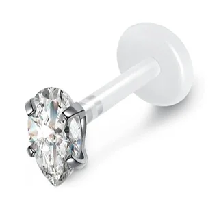 Bioplast Labret Stud w/ Push Fit Marquise Teardrop Oval Prong CZ Tops - Image 5