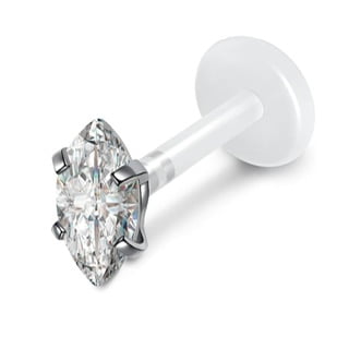 Bioplast Labret Stud w/ Push Fit Marquise Teardrop Oval Prong CZ Tops - Image 7