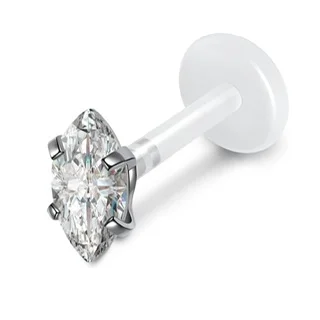 Bioplast Labret Stud w/ Push Fit Marquise Teardrop Oval Prong CZ Tops - Image 7