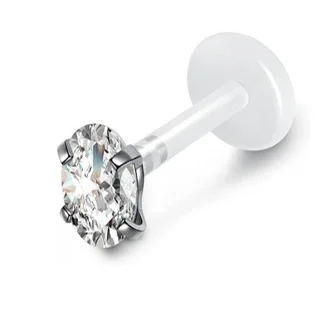 Bioplast Labret Stud w/ Push Fit Marquise Teardrop Oval Prong CZ Tops - Image 6