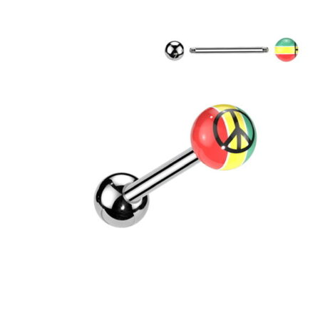 Rasta Acrylic Coloured Ball w/ Peace Sign Print Tongue Barbell - Image 2