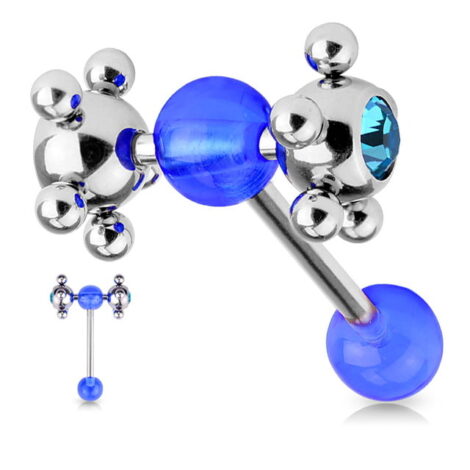 Fun Erotic Spinner Tongue Barbell w/ Gem Set Beaded Massage Balls - Image 3