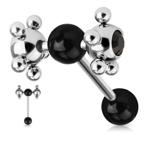 Fun Erotic Spinner Tongue Barbell w/ Gem Set Beaded Massage Balls - Image 2