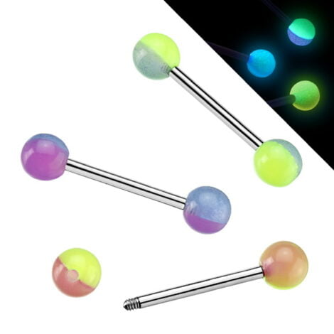 2-Colour Glow in The Dark Acrylic Ball Tongue Nipple Barbells