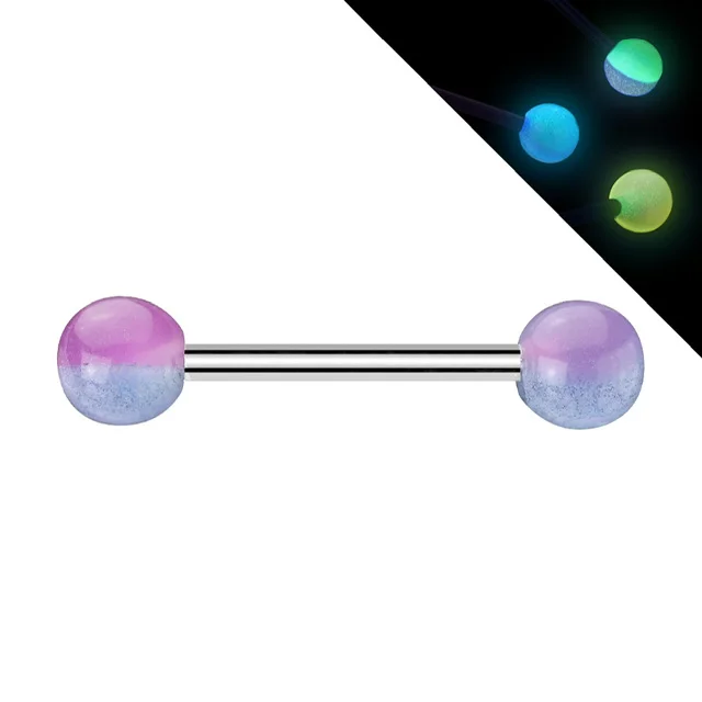 thumbnail image 2 of Gekko Bio Flex Tongue And Nipple Bar Barbells – 14g (1.6mm) X 16mm With Glow In The Dark Balls (Multi-Colour) 2 of 5