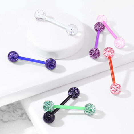 Ultra Glitter Acrylic Balls Flexible PTFE Tongue Nipple Barbell - Image 4
