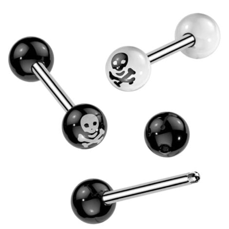 Crossbone Acrylic Balls 316L Surgical Steel Tongue Barbell