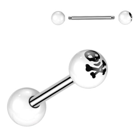Crossbone Acrylic Balls 316L Surgical Steel Tongue Barbell - Image 3