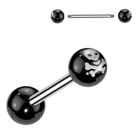 Crossbone Acrylic Balls 316L Surgical Steel Tongue Barbell - Image 2