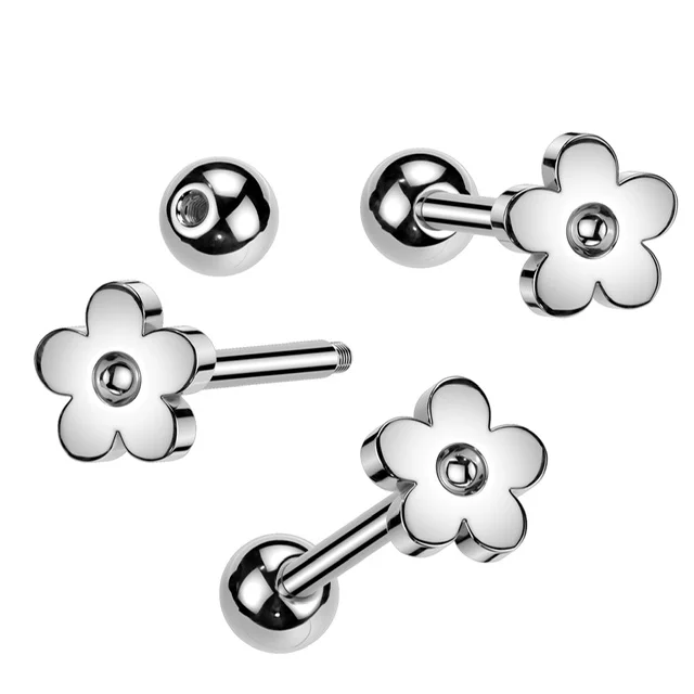 Flower Stainless Steel Top with 316L Surgical Steel Barbell