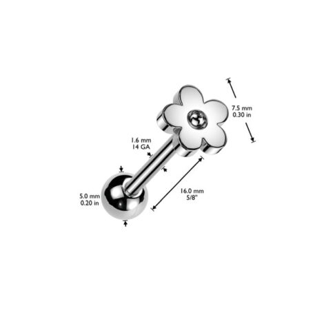 Flower Stainless Steel Top with 316L Surgical Steel Barbell - Image 3