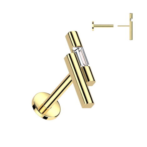 Double Bar with Emerald Cut CZ Top Threadless Push In Labret - Image 3