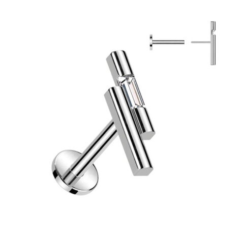 Double Bar with Emerald Cut CZ Top Threadless Push In Labret - Image 2