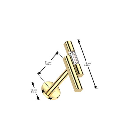 Double Bar with Emerald Cut CZ Top Threadless Push In Labret - Image 4