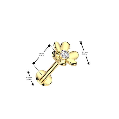 CZ Center Flower Threadless Push In Top Cartilage Labret - Image 4