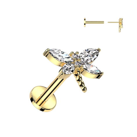 CZ Dragonfly Top Threadless Push In Pin Cartilage Labret - Image 3