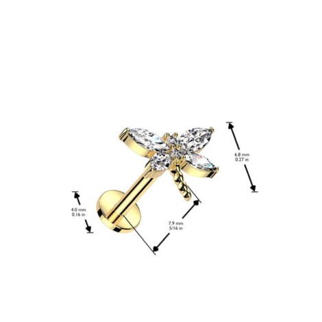CZ Dragonfly Top Threadless Push In Pin Cartilage Labret - Image 4