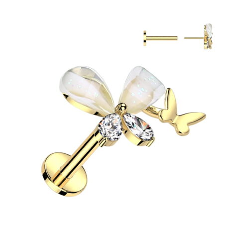 CZ Butterfly Threadless Push Pin Top Cartilage Labret - Image 2