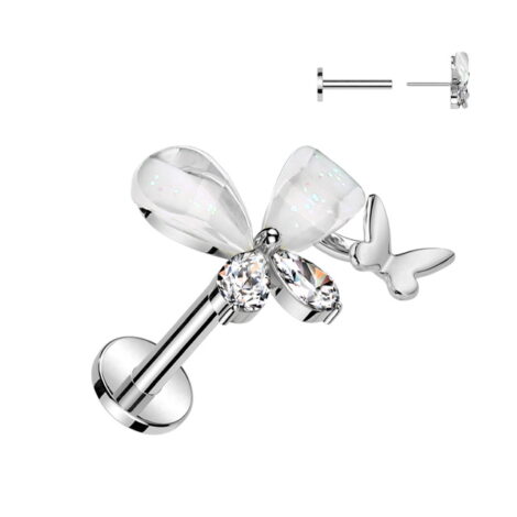 CZ Butterfly Threadless Push Pin Top Cartilage Labret - Image 3